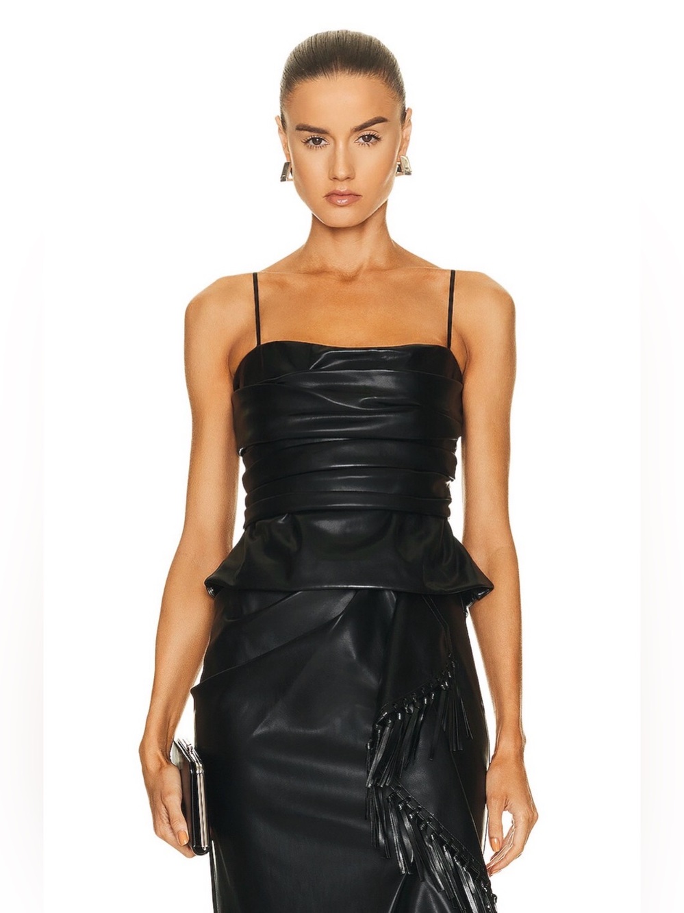SIMKHAI Imara Vegan Leather Bustier Top in Black/Size 4